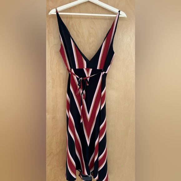 Top Shop Striped V-Neck Midi Wrap Dress - Red and Black - Picture 6 of 13